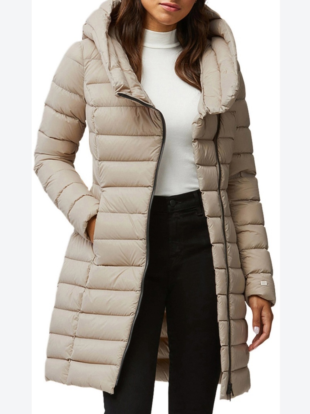 Soia & Kyo Karelle Down Filled Hooded Long Puffer Coat Tan Size Medium Quilted